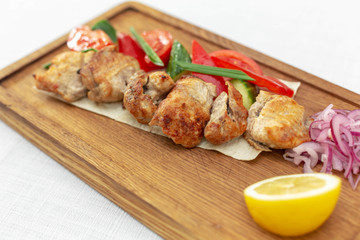 Grilled of catfish in lemon mint sauce. Barbecuing lunch