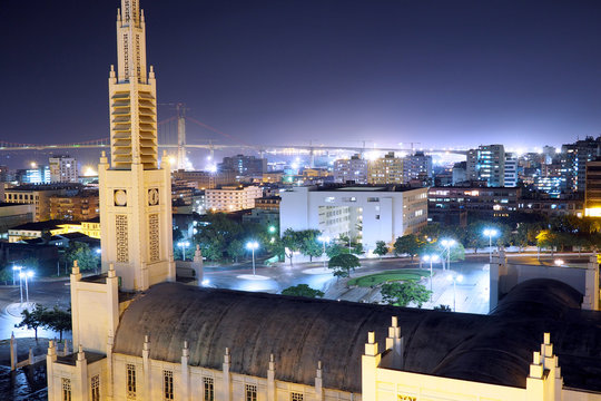 High angle over the city of Maputo at night