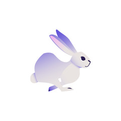 Cute rabbit with ultra violet fur running forward isolated on white background - cartoon cute colorful fluffy bunny character in vector illustration. Adorable dreamlike hare.