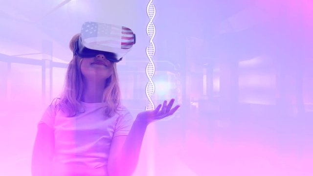 Gerl using virtual reality glasses with graphics effects 