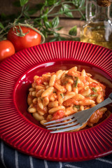 Cavatelli pasta with fresh tomato sauce.