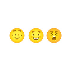 Smiley emoticon balls set with dreaming, happy and crying face emotions isolated on white background. Various expressions on cute yellow emoji in cartoon vector illustration.