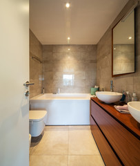 Fototapeta na wymiar Modern bathroom in a marble designer apartment
