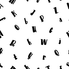 Alphabet.  Abstract seamless alphabet pattern for boys and girls, paper, fashion textile on white background. Creative modern design with original fonts. Chaotic elements. Vector illustration.