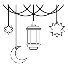 arabic lamp with crescent moon and stars hanging vector illustration design