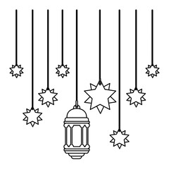 traditional arabic lamp and stars hanging vector illustration design