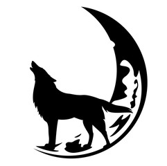 Obraz premium wyjący wilk i półksiężyc czarno-biały wektor wzór