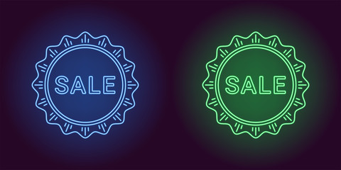 Neon icon of Blue and Green Sale badge