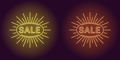 Neon icon of Yellow and Orange Sale badge