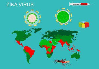 Zika virus spread and infograpcic world map vector illustration
