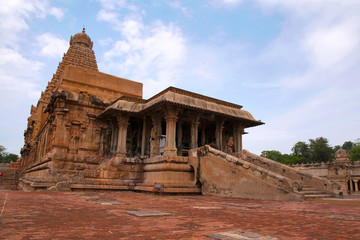 Flight of steps leading to pillared mandapa, Brihadisvara Temple, Tanjore, Tamil Nadu. View from South East.