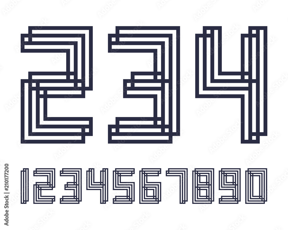 Poster geometric font line digital effect design numbers space futuristic style vector alphabet