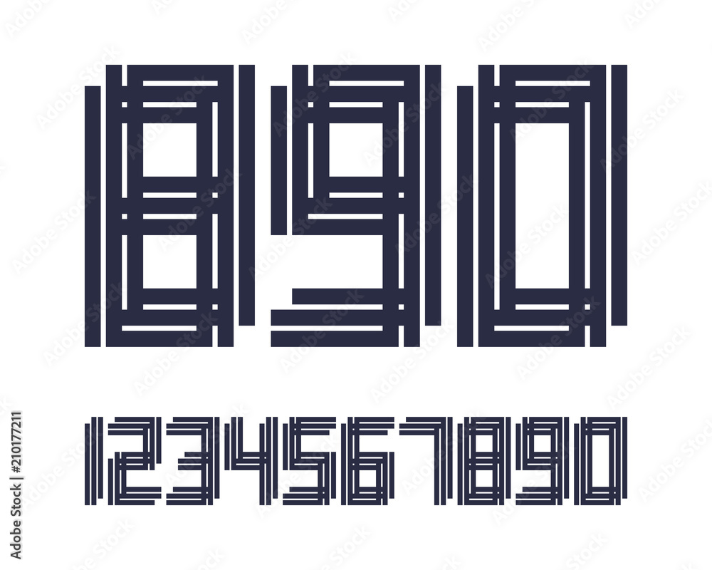 Poster geometric font line digital effect design numbers space futuristic style vector alphabet