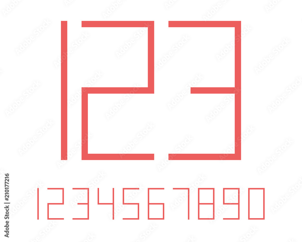Poster geometric font line digital effect design numbers space futuristic style vector alphabet