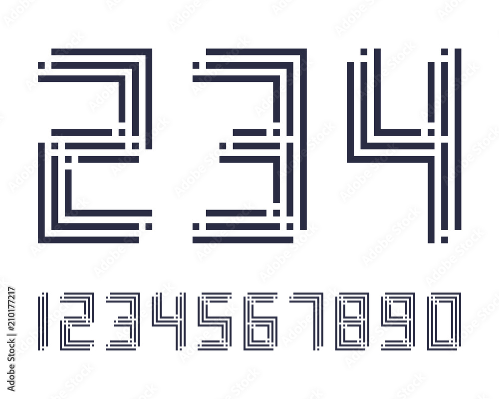 Poster geometric font line digital effect design numbers space futuristic style vector alphabet