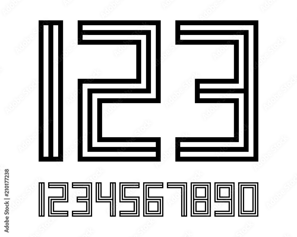 Poster geometric font line digital effect design numbers space futuristic style vector alphabet