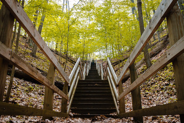 Park trail that leads up over a sand dune in Michigan