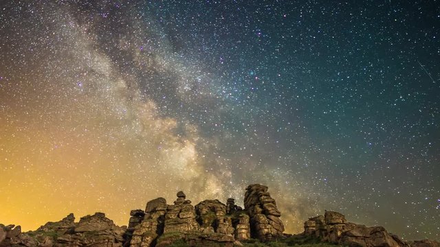 Amazing Milky Way Time Lapse, Starry Skies over Mountain / Rock Formation, Dartmoor National Park, UK