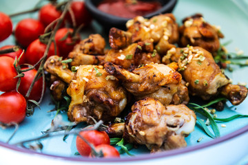 roasted sleeves chicken with potatoes and barbecue sauce