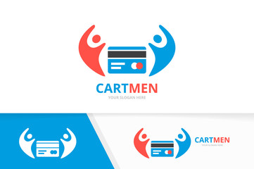 Fototapeta premium Vector credit card and people logo combination. Gift and family symbol or icon. Unique discount and team logotype design template.
