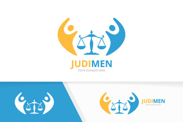 Vector libra and people logo combination. Scales and family symbol or icon. Unique law and team logotype design template.