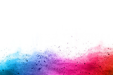 abstract powder splatted background. Colorful powder explosion on white background. Colored cloud. Colorful dust explode. Paint Holi.