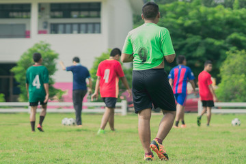 Obraz premium Soccer training for students in afternoon time.