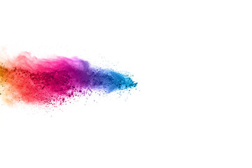 abstract powder splatted background. Colorful powder explosion on white background. Colored cloud. Colorful dust explode. Paint Holi.