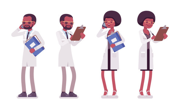 Male and female black scientist standing