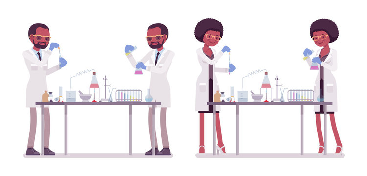 Male and female black scientist in chemical experiments