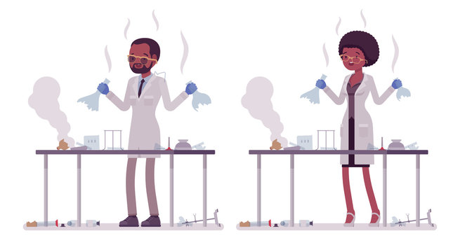 Male and female black scientist failed chemical experiments