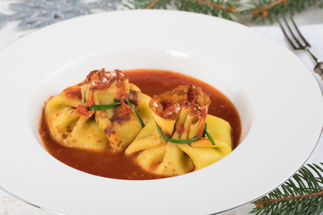 Fagottini Pasta On Tomato Sauce