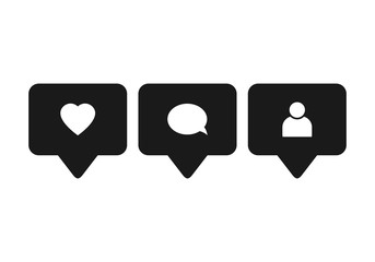 Like icon vector. Comment icon vector. Follower icon vector. Social media. Social network. Notification Icon.
