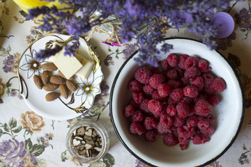 Healthy food on the table in rustic style. Top view. 