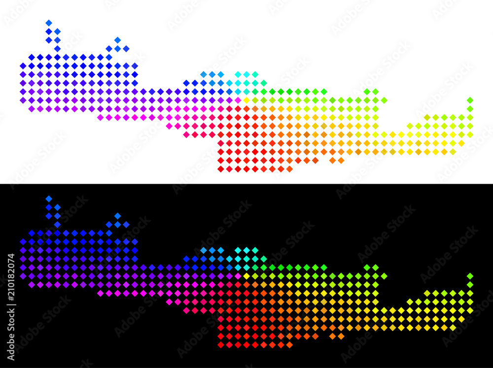 Poster spectral dotted crete island map. vector geographical plan in bright spectrum colors with circular g