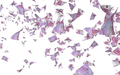 Flying euro banknotes isolated on a white background