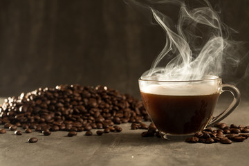 coffee cup smoke rosasted smoke steam and coffee bean