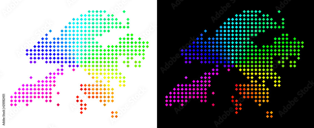 Poster colored dotted hong kong map. vector territory map in bright rainbow colors with circular gradient o