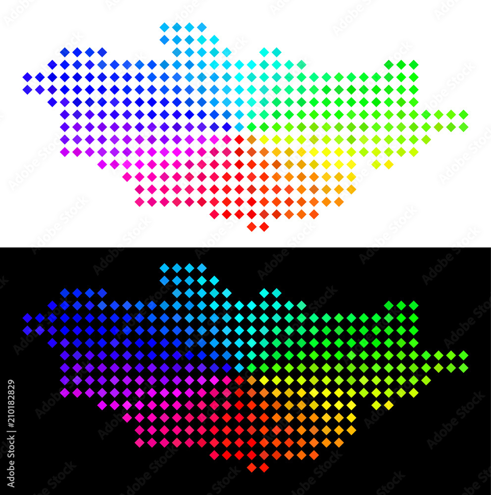 Poster rainbow dotted mongolia map. vector geographical scheme in bright spectrum colors with circular grad