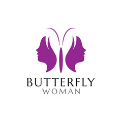 Butterfly woman logo design template