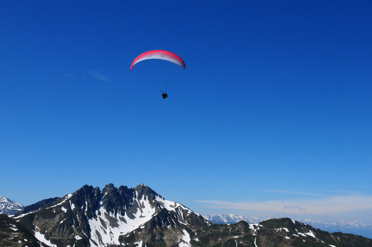 Austrian Alps: Paragliding above Spieljoch near Hochfügen in Zillertal, Tirol