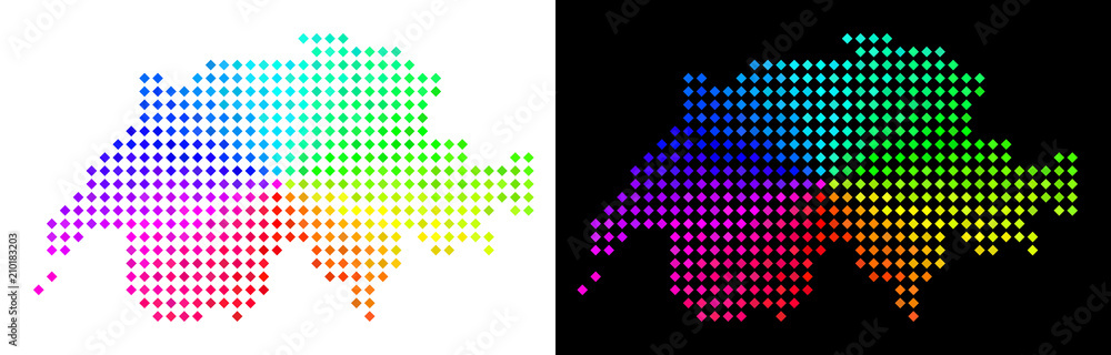 Aufkleber rainbow dotted swissland map. vector territory scheme in bright spectrum colors with circular gradie