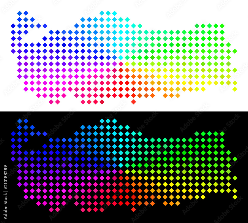 Poster spectral dot turkey map. vector territory map in bright spectral colors with circular gradient on wh