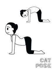 Yoga Cat Pose Cartoon Vector Illustration Monochrome
