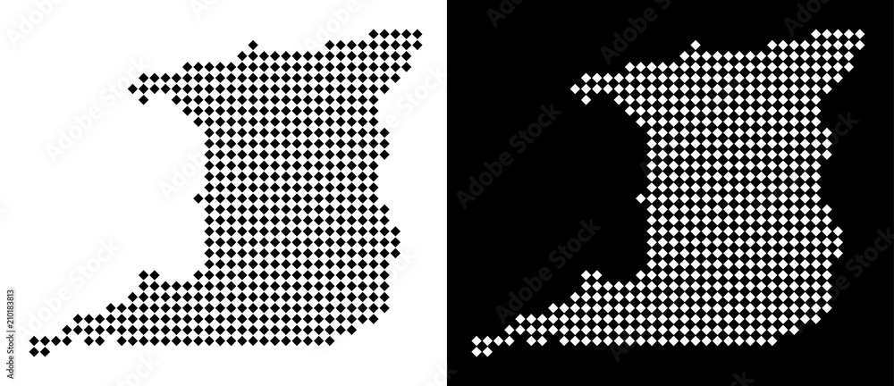 Poster vector rhombic dot trinidad island map. abstract geographic maps in black and white colors on white 