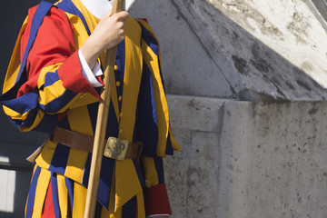 A member of the Pontifical Swiss Guard who protect the pope in Vatican City