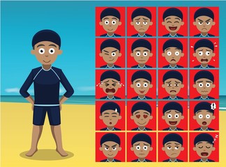 Summer Beach Boy Cartoon Emotion faces Vector Illustration