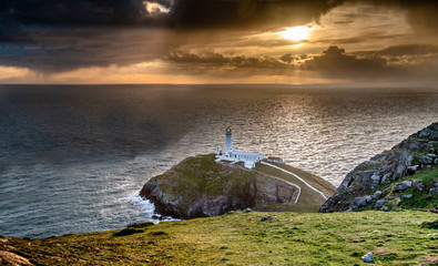 Dramatic sky above the historic South Stack Lighthouse - Isle of Anglesey North wales UK