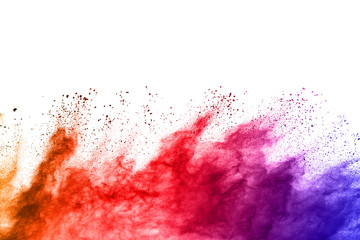 abstract powder splatted background. Colorful powder explosion on white background. Colored cloud. Colorful dust explode. Paint Holi.