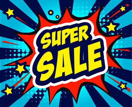 Super Sale Vector Illustration, Colored Pop Art Style Sound Effect